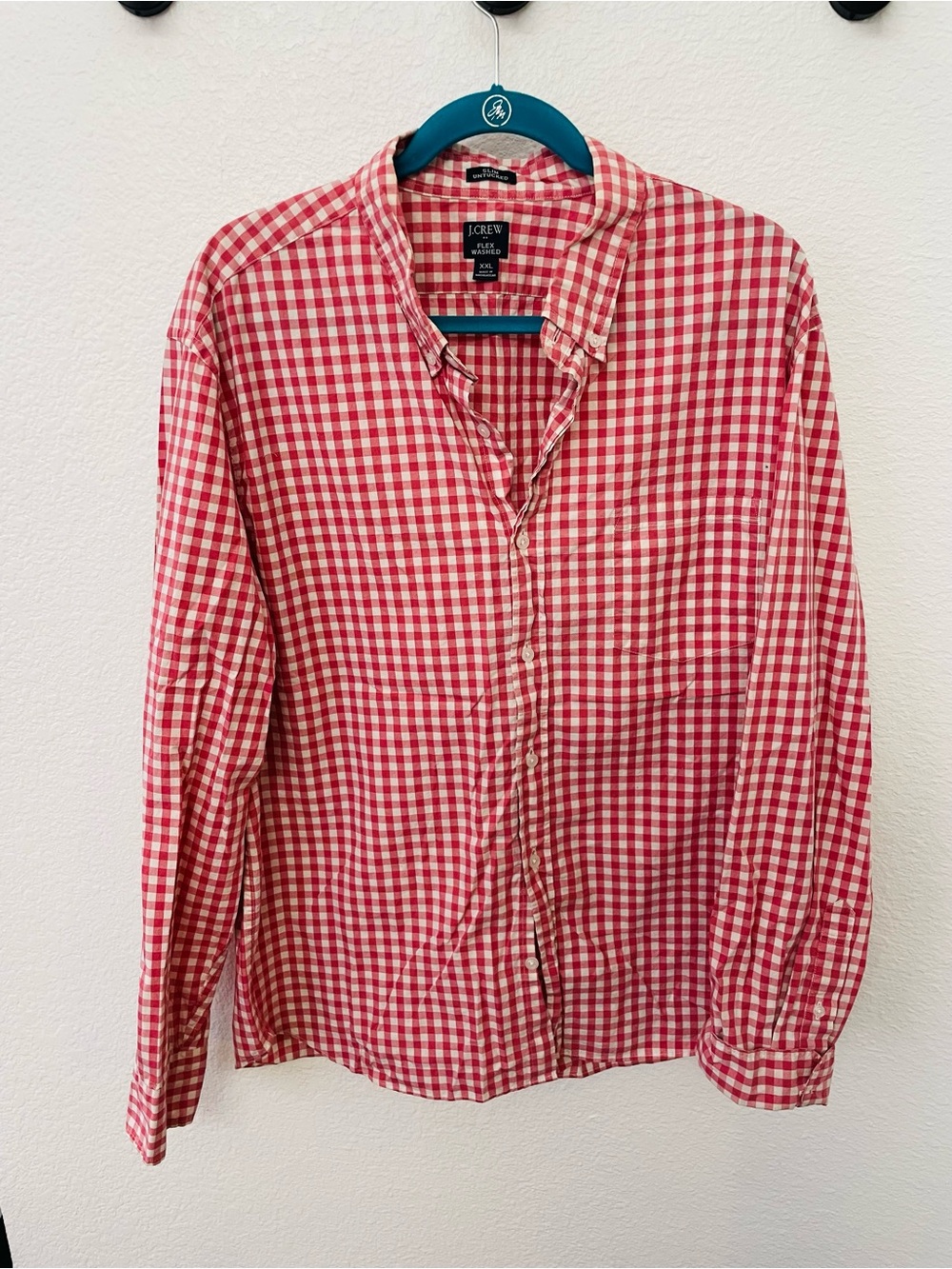 J. Crew Red and White Gingham Button-Down Shirt